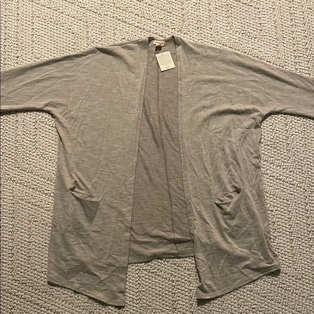 Gray Open Front Cardigan